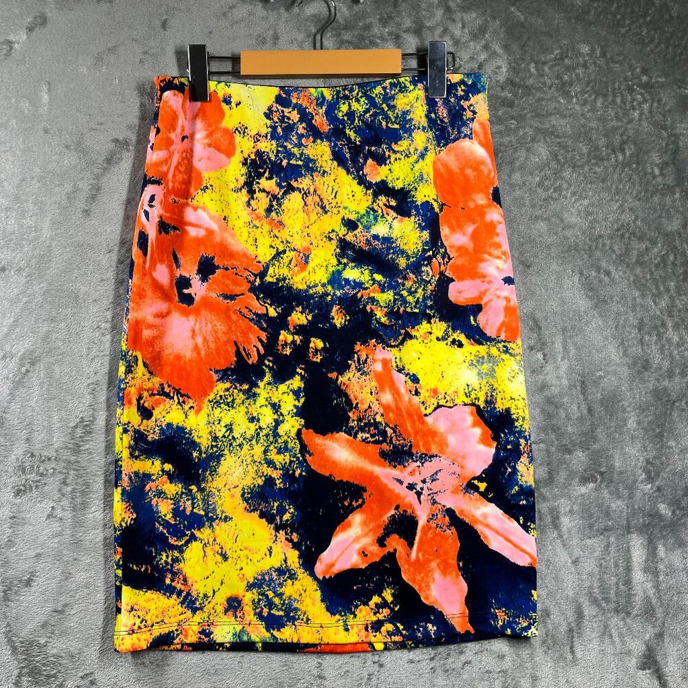 Betsey Johnson Skirt Women Medium Floral Pencil Stretch Elastic Waist Multicolor